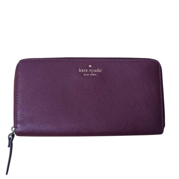 Kate Spade Cedar Street Lacey Leather Continental Wallet Mulled Wine - Picture 1 of 5